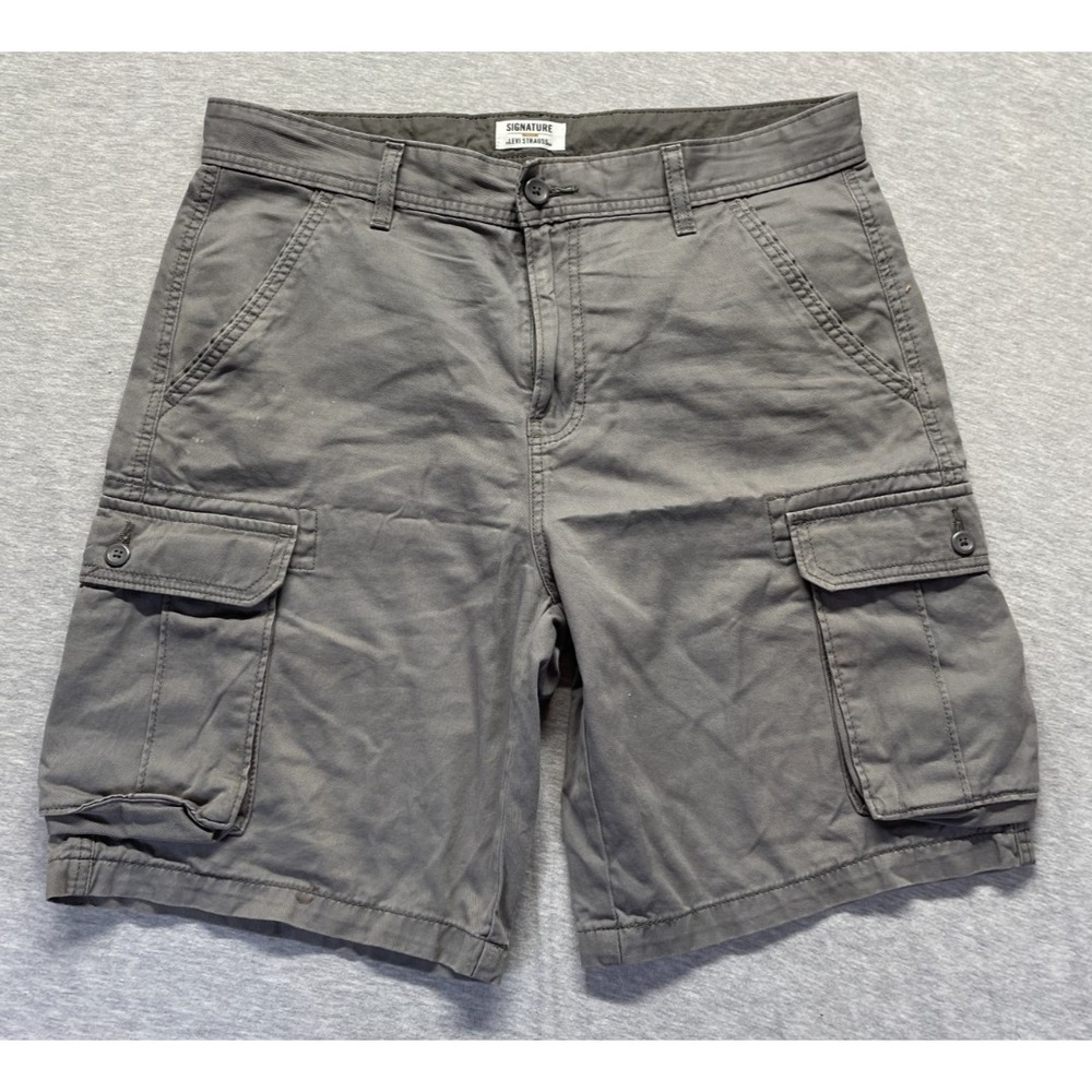 Signature by Levi Gold Label Classic Cargo Shorts Mens 34 Gray Cotton Casual